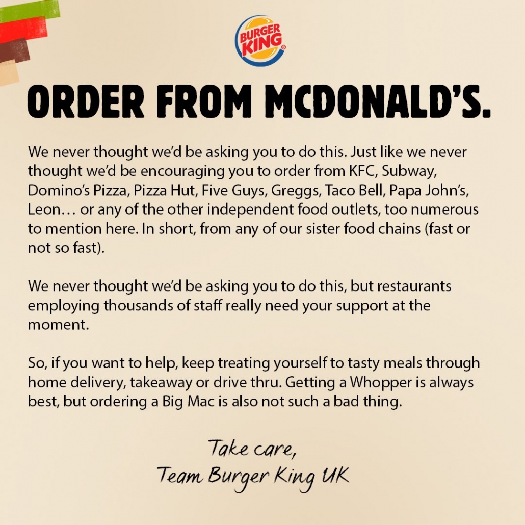 PR campaigns 2020 Burger King visit McDonalds